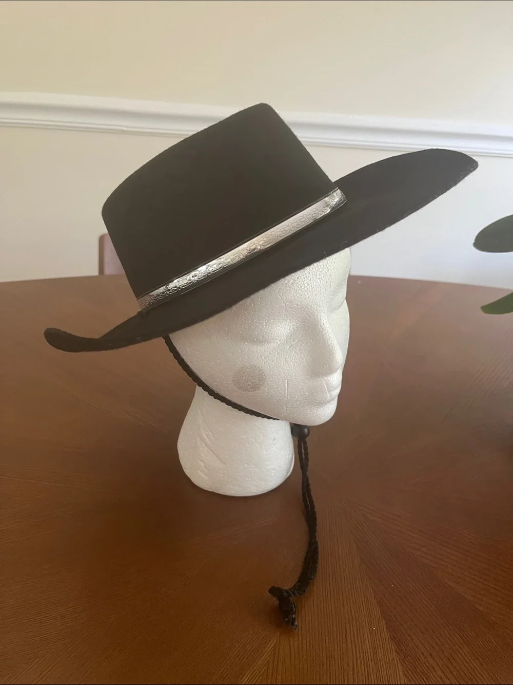 Southwest Gambler Western Black Wool Hat Silver Band Chin Strap Unisex Small